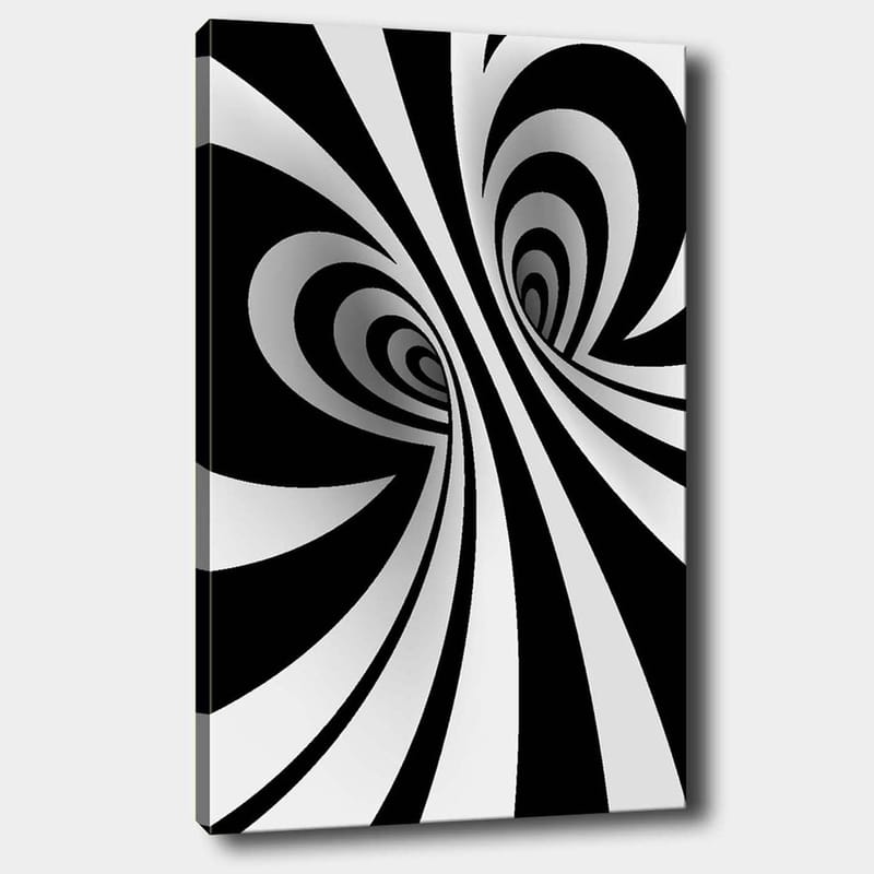 Canvastavla 70x100 cm - Abstrakt svartvitt mönster med svängande linjer som skapar en illusion av djup - Svart / Vitt / Grått - Inredning - Tavlor & posters - Canvastavla
