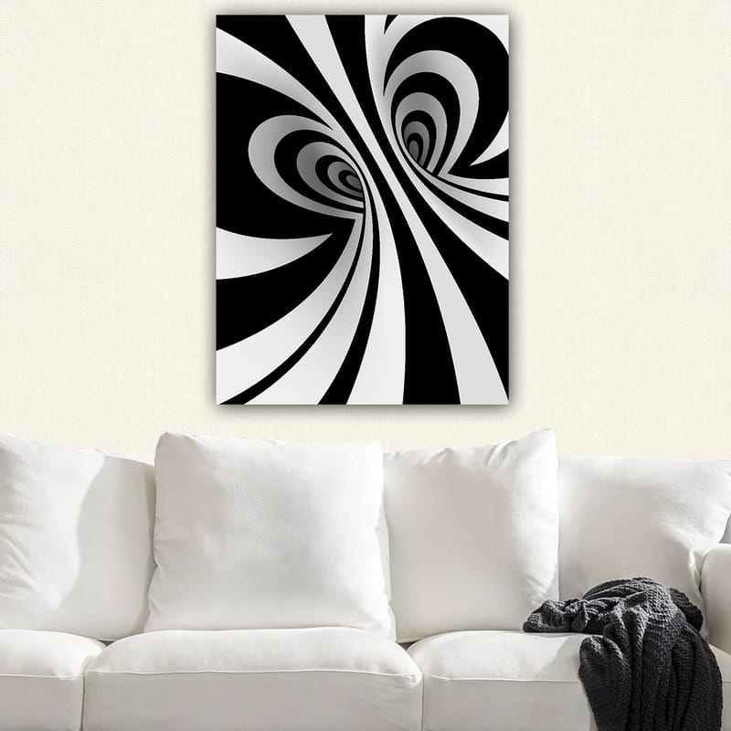 Canvastavla 70x100 cm - Abstrakt svartvitt mönster med svängande linjer som skapar en illusion av djup - Svart / Vitt / Grått - Inredning - Tavlor & posters - Canvastavla