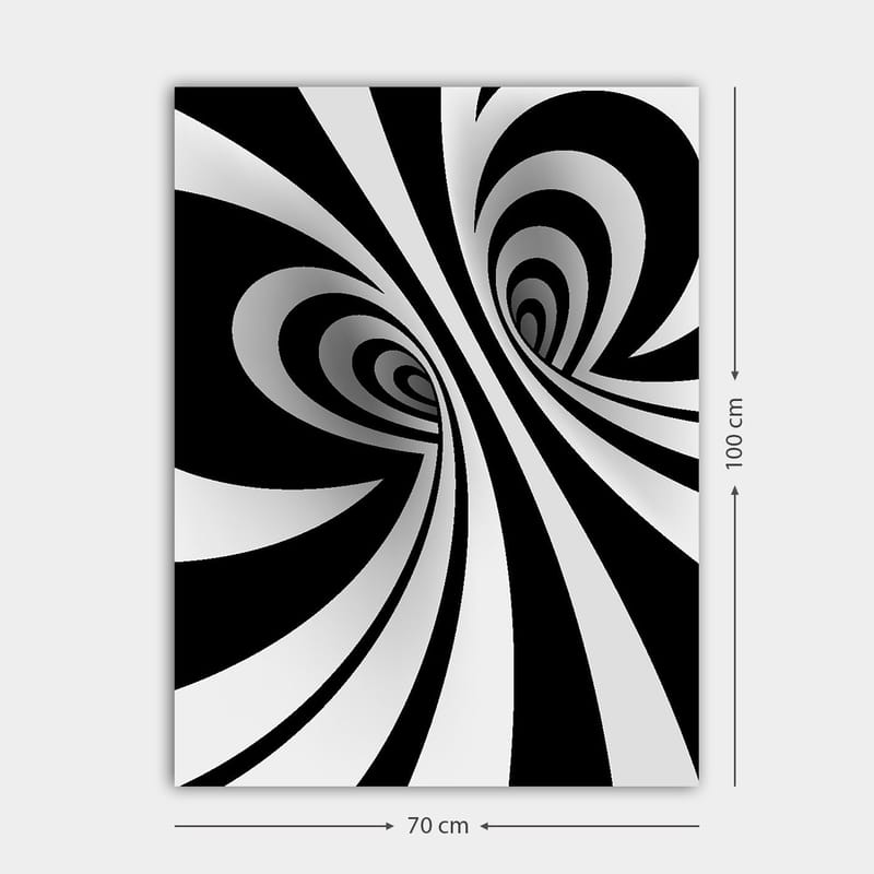 Canvastavla 70x100 cm - Abstrakt svartvitt mönster med svängande linjer som skapar en illusion av djup - Svart / Vitt / Grått - Inredning - Tavlor & posters - Canvastavla