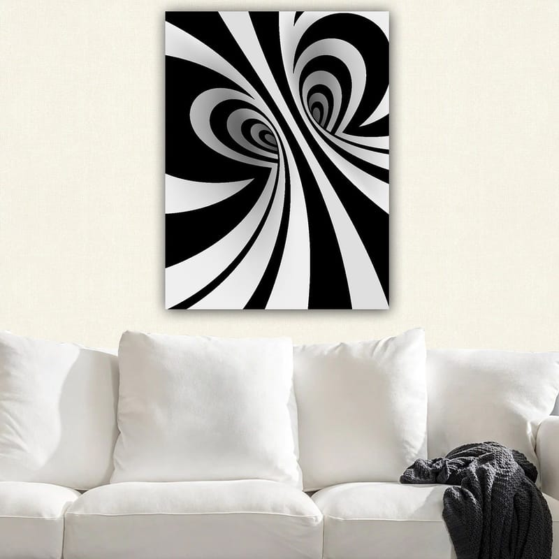 Canvastavla 70x100 cm - Abstrakt svartvitt mönster med svängande linjer som skapar en illusion av djup - Svart / Vitt / Grått - Inredning - Tavlor & posters - Canvastavla