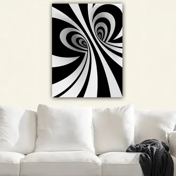 Canvastavla 70x100 cm - Abstrakt svartvitt mönster med svängande linjer som skapar en illusion av djup - Svart / Vitt / Grått - Inredning - Tavlor & posters - Canvastavla