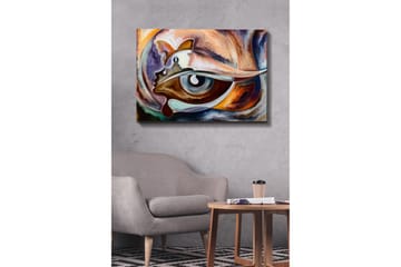 Canvastavla 70x100 cm - Abstrakt tolkning av ett öga med inslag av en fjäril och en ansiktsprofil - Blå / Brun / Orange - Inredning - Tavlor & posters - Canvastavla