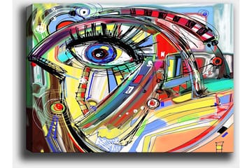 Canvastavla 70x100 cm - Abstrakt tolkning av ett ansikte med fokus på ögat - Blå / Gul / Röd - Inredning - Tavlor & posters - Canvastavla