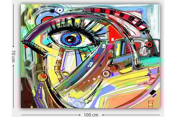 Canvastavla 70x100 cm - Abstrakt tolkning av ett ansikte med fokus på ögat - Blå / Gul / Röd - Inredning - Tavlor & posters - Canvastavla