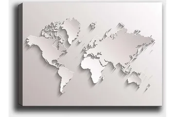 Canvastavla 70x100 cm - Abstrakt världskarta i skulptural stil - Vit / Ljusgrå - Inredning - Tavlor & posters - Canvastavla