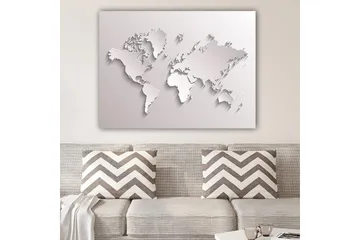 Canvastavla 70x100 cm - Abstrakt världskarta i skulptural stil - Vit / Ljusgrå - Inredning - Tavlor & posters - Canvastavla