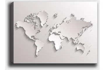 Canvastavla 70x100 cm - Abstrakt världskarta i skulptural stil - Vit / Ljusgrå - Inredning - Tavlor & posters - Canvastavla
