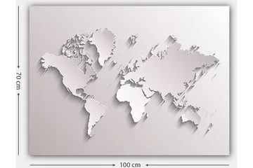 Canvastavla 70x100 cm - Abstrakt världskarta i skulptural stil - Vit / Ljusgrå - Inredning - Tavlor & posters - Canvastavla