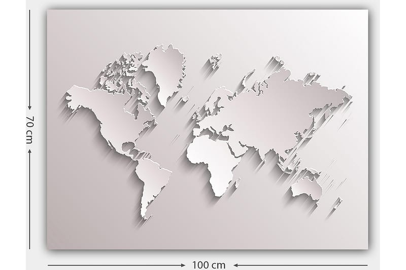 Canvastavla 70x100 cm - Abstrakt världskarta i skulptural stil - Vit / Ljusgrå - Inredning - Tavlor & posters - Canvastavla