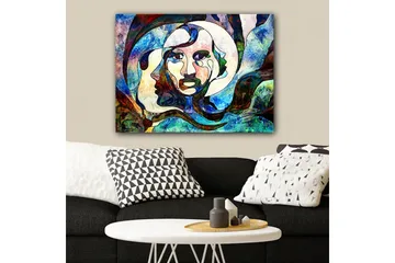 Canvastavla 70x100 cm - Abstrakt porträtt av en kvinna med flödande linjer och färger - Blå / Grön / Röd - Inredning - Tavlor & posters - Canvastavla