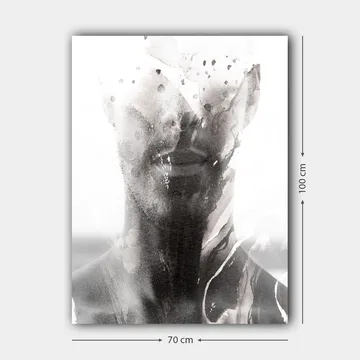 Canvastavla 70x100 cm - Abstrakt porträtt av en man med suddiga och flytande linjer som skapar en drömlik känsla - Svart / Grått / Vitt - Inredning - Tavlor & posters - Canvastavla