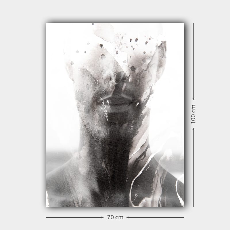 Canvastavla 70x100 cm - Abstrakt porträtt av en man med suddiga och flytande linjer som skapar en drömlik känsla - Svart / Grått / Vitt - Inredning - Tavlor & posters - Canvastavla