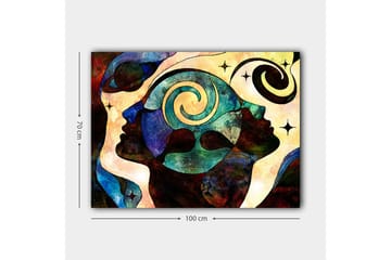 Canvastavla 70x100 cm - Abstrakt porträtt av ansikten med spiralmotiv som symboliserar tankar och känslor - Mörkblå / Grön / Brun - Inredning - Tavlor & posters - Canvastavla