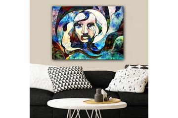 Canvastavla 70x100 cm - Abstrakt porträtt av en kvinna med flödande linjer och färger - Blå / Grön / Röd - Inredning - Tavlor & posters - Canvastavla