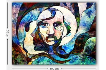 Canvastavla 70x100 cm - Abstrakt porträtt av en kvinna med flödande linjer och färger - Blå / Grön / Röd - Inredning - Tavlor & posters - Canvastavla