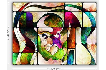 Canvastavla 70x100 cm - Abstrakt porträtt med färgglada former och linjer - Grön / Röd / Lila - Inredning - Tavlor & posters - Canvastavla