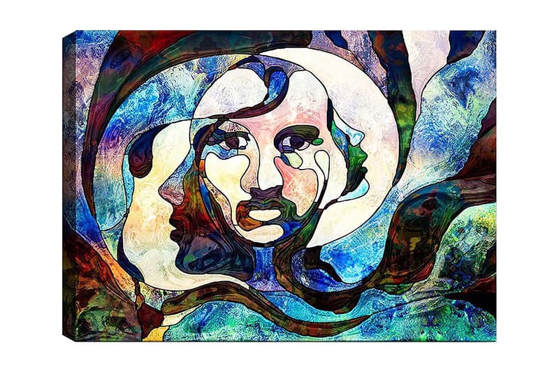 Canvastavla 70x100 cm - Abstrakt porträtt av en kvinna med flödande linjer och färger - Blå / Grön / Röd - Inredning - Tavlor & posters - Canvastavla