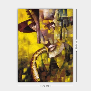 Canvastavla 70x100 cm - Abstrakt porträtt av en musiker som spelar saxofon, med fokus på ansiktets och instrumentets former - Gult / Brunt / Svart - Inredning - Tavlor & posters - Canvastavla