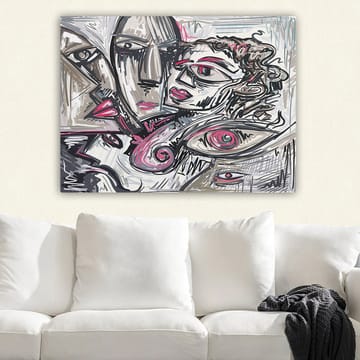 Canvastavla 70x100 cm - Abstrakt porträtt av ansikten med känslomässiga uttryck - Grå / Rosa / Svart - Inredning - Tavlor & posters - Canvastavla
