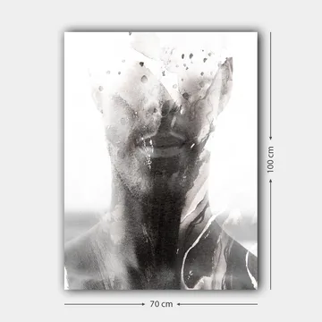 Canvastavla 70x100 cm - Abstrakt porträtt av en man med suddiga och flytande linjer som skapar en drömlik känsla - Svart / Grått / Vitt - Inredning - Tavlor & posters - Canvastavla