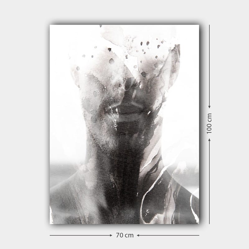 Canvastavla 70x100 cm - Abstrakt porträtt av en man med suddiga och flytande linjer som skapar en drömlik känsla - Svart / Grått / Vitt - Inredning - Tavlor & posters - Canvastavla