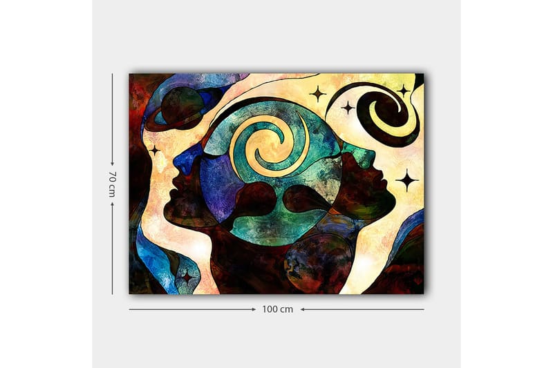 Canvastavla 70x100 cm - Abstrakt porträtt av ansikten med spiralmotiv som symboliserar tankar och känslor - Mörkblå / Grön / Brun - Inredning - Tavlor & posters - Canvastavla