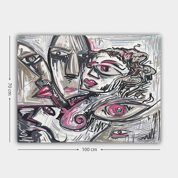 Canvastavla 70x100 cm - Abstrakt porträtt av ansikten med känslomässiga uttryck - Grå / Rosa / Svart - Inredning - Tavlor & posters - Canvastavla