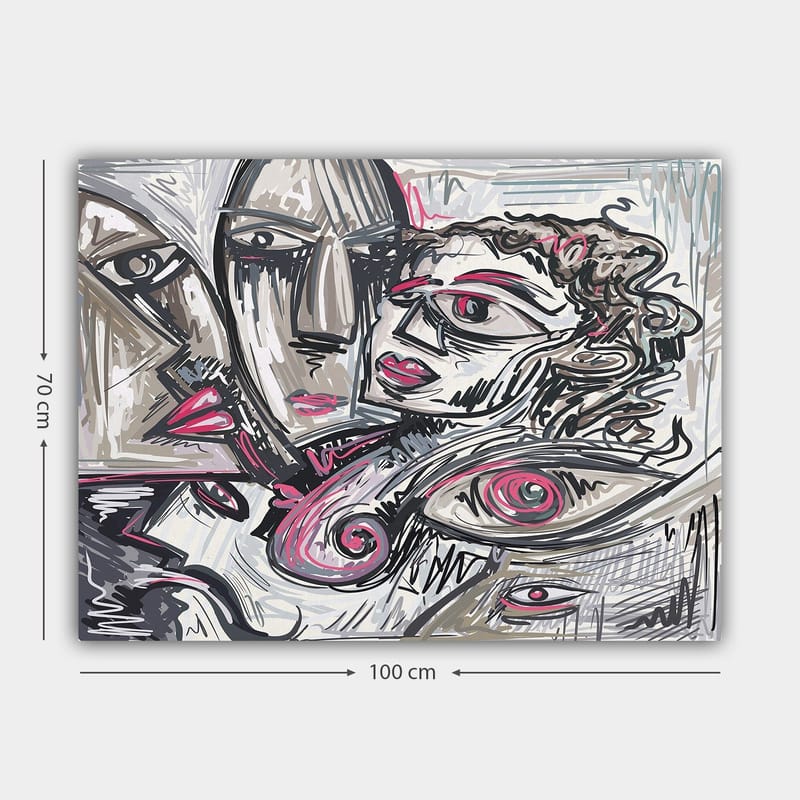 Canvastavla 70x100 cm - Abstrakt porträtt av ansikten med känslomässiga uttryck - Grå / Rosa / Svart - Inredning - Tavlor & posters - Canvastavla