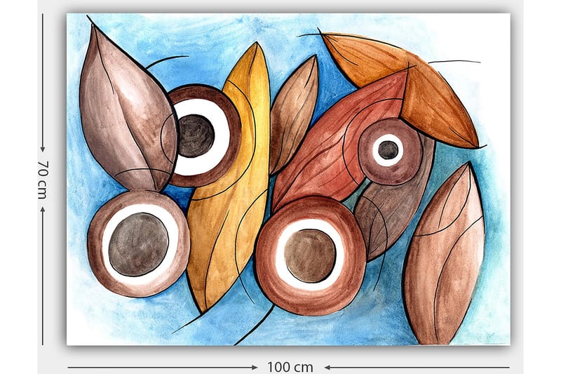 Canvastavla 70x100 cm - Abstrakta former av blad och cirklar i harmoniska färger - Brun / Beige / Vit - Inredning - Tavlor & posters - Canvastavla