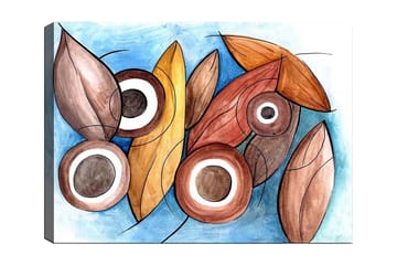 Canvastavla 70x100 cm - Abstrakta former av blad och cirklar i harmoniska färger - Brun / Beige / Vit - Inredning - Tavlor & posters - Canvastavla