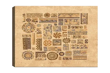 Canvastavla 70x100 cm - Abstrakta mönster och symboler i en jordnära stil - Ljusbrun / Mörkbrun / Beige - Inredning - Tavlor & posters - Canvastavla