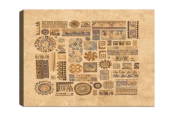 Canvastavla 70x100 cm - Abstrakta mönster och symboler i en jordnära stil - Ljusbrun / Mörkbrun / Beige - Inredning - Tavlor & posters - Canvastavla