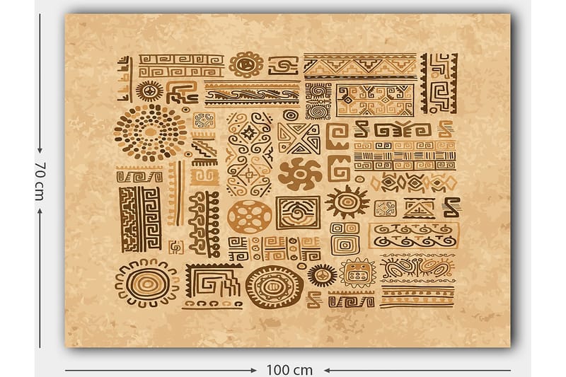 Canvastavla 70x100 cm - Abstrakta mönster och symboler i en jordnära stil - Ljusbrun / Mörkbrun / Beige - Inredning - Tavlor & posters - Canvastavla