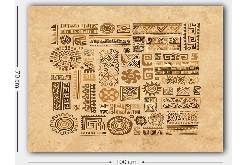 Canvastavla 70x100 cm - Abstrakta mönster och symboler i en jordnära stil - Ljusbrun / Mörkbrun / Beige - Inredning - Tavlor & posters - Canvastavla