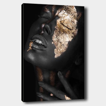 Canvastavla 70x100 cm - Ansiktsporträtt med guldblad som framhäver ansiktets konturer och uttryck - Svart / Guld - Inredning - Tavlor & posters - Canvastavla