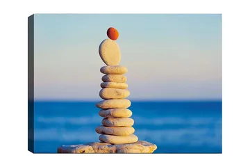 Canvastavla 70x100 cm - Balanserad stapel av stenar med en röd sten på toppen - Ljusgrå / Beige / Röd - Inredning - Tavlor & posters - Canvastavla