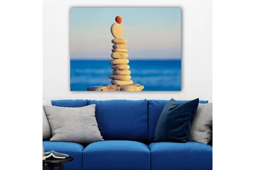 Canvastavla 70x100 cm - Balanserad stapel av stenar med en röd sten på toppen - Ljusgrå / Beige / Röd - Inredning - Tavlor & posters - Canvastavla