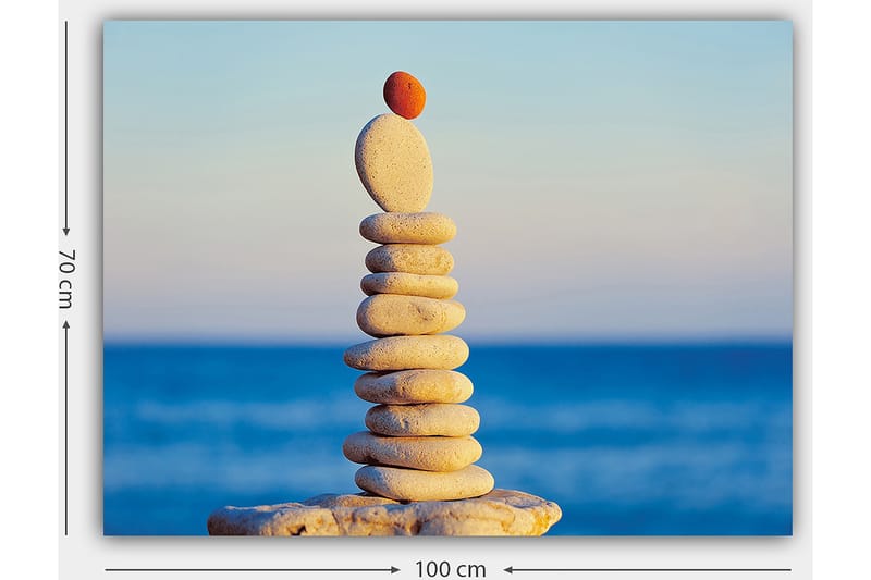 Canvastavla 70x100 cm - Balanserad stapel av stenar med en röd sten på toppen - Ljusgrå / Beige / Röd - Inredning - Tavlor & posters - Canvastavla
