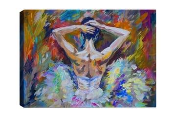 Canvastavla 70x100 cm - Balettdansös sedd bakifrån med uppsatt hår och en elegant klänning i ljusa färger - Vit / Ljusblå / Orange - Inredning - Tavlor & posters - Canvastavla