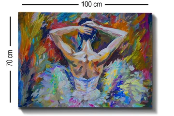 Canvastavla 70x100 cm - Balettdansös sedd bakifrån med uppsatt hår och en elegant klänning i ljusa färger - Vit / Ljusblå / Orange - Inredning - Tavlor & posters - Canvastavla