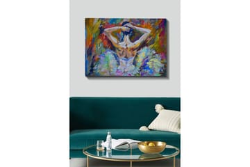 Canvastavla 70x100 cm - Balettdansös sedd bakifrån med uppsatt hår och en elegant klänning i ljusa färger - Vit / Ljusblå / Orange - Inredning - Tavlor & posters - Canvastavla