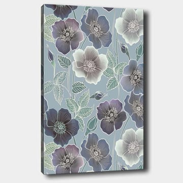 Canvastavla 70x100 cm - Blommor i olika nyanser av blått och lila med detaljerade bladverk - Mörkblå / Ljusblå / Lila - Inredning - Tavlor & posters - Canvastavla
