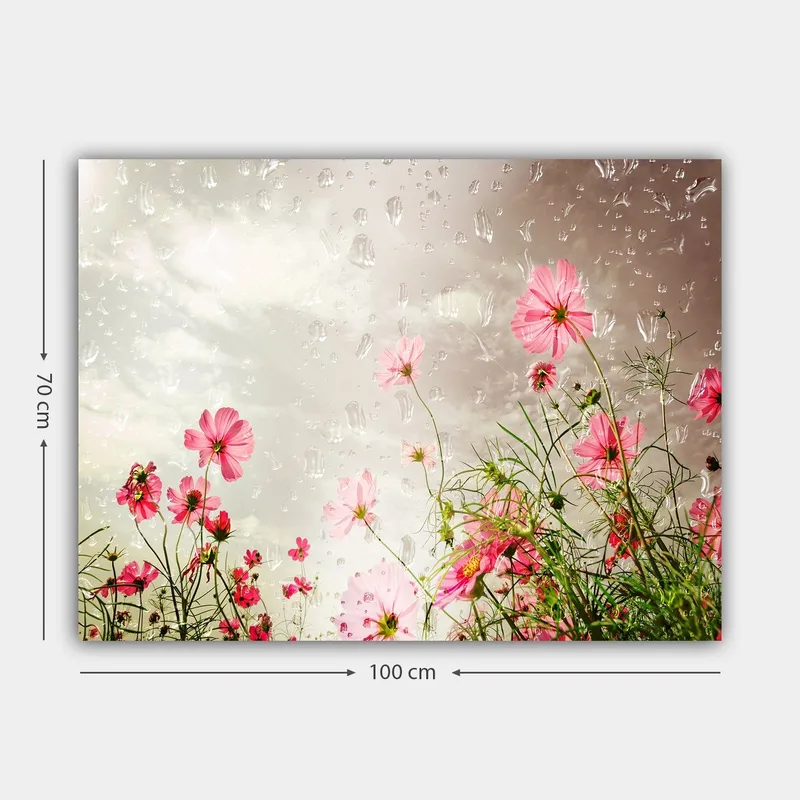 Canvastavla 70x100 cm - Blommor i olika nyanser av rosa som växer mot en dämpad bakgrund - Rosa / Grön - Inredning - Tavlor & posters - Canvastavla