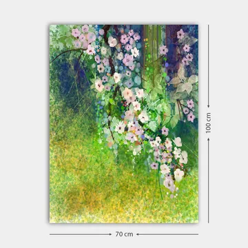 Canvastavla 70x100 cm - Blomstrande grenar med rosa och vita blommor i en grönskande miljö - Rosa / Grön / Vit - Inredning - Tavlor & posters - Canvastavla