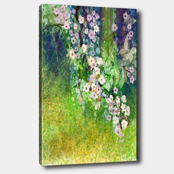 Canvastavla 70x100 cm - Blomstrande grenar med rosa och vita blommor i en grönskande miljö - Rosa / Grön / Vit - Inredning - Tavlor & posters - Canvastavla
