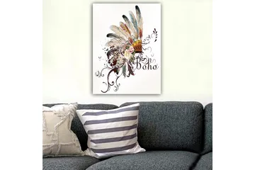 Canvastavla 70x100 cm - Bohemisk fjäderhuvudbonad med blommor och dekorativa element - Beige / Brun / Rosa - Inredning - Tavlor & posters - Canvastavla