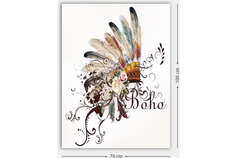 Canvastavla 70x100 cm - Bohemisk fjäderhuvudbonad med blommor och dekorativa element - Beige / Brun / Rosa - Inredning - Tavlor & posters - Canvastavla