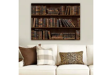 Canvastavla 70x100 cm - Bokhylla fylld med gamla böcker i olika storlekar och färger - Mörkbrun / Beige / Mörkgrön - Inredning - Tavlor & posters - Canvastavla