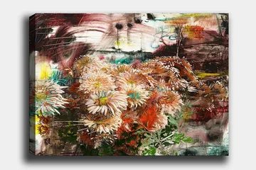 Canvastavla 70x100 cm - Bukett av blommor i olika nyanser av rosa och orange - Rosa / Orange / Grön - Inredning - Tavlor & posters - Canvastavla