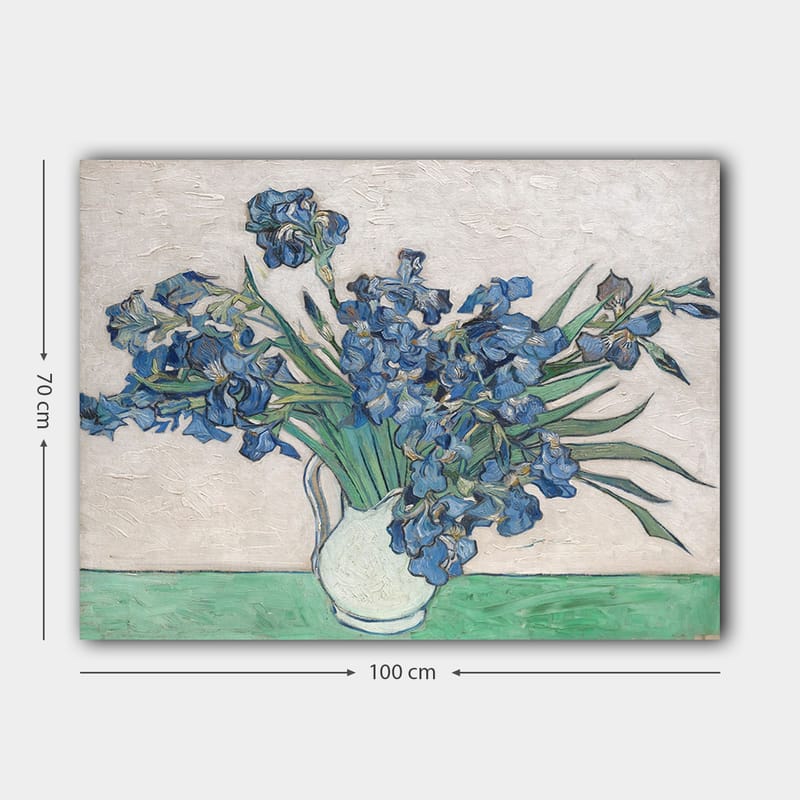 Canvastavla 70x100 cm - Bukett av irisblommor i en vit vas - Blå / Grön - Inredning - Tavlor & posters - Canvastavla